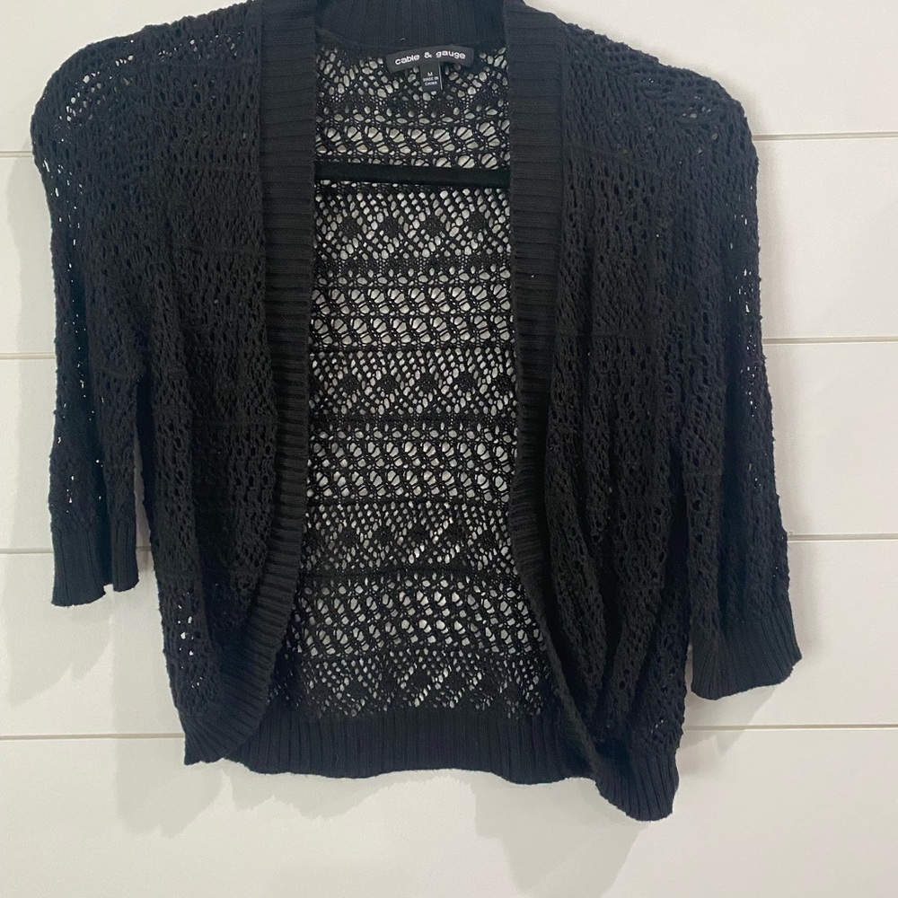 Cable & Gauge Black Open-Knit Cardigan